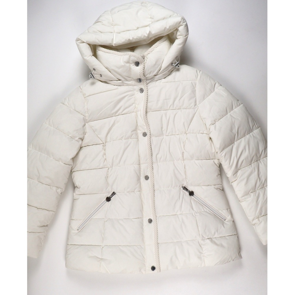 Tahari Puffer Jacket Hooded Quilted White Medium NEW